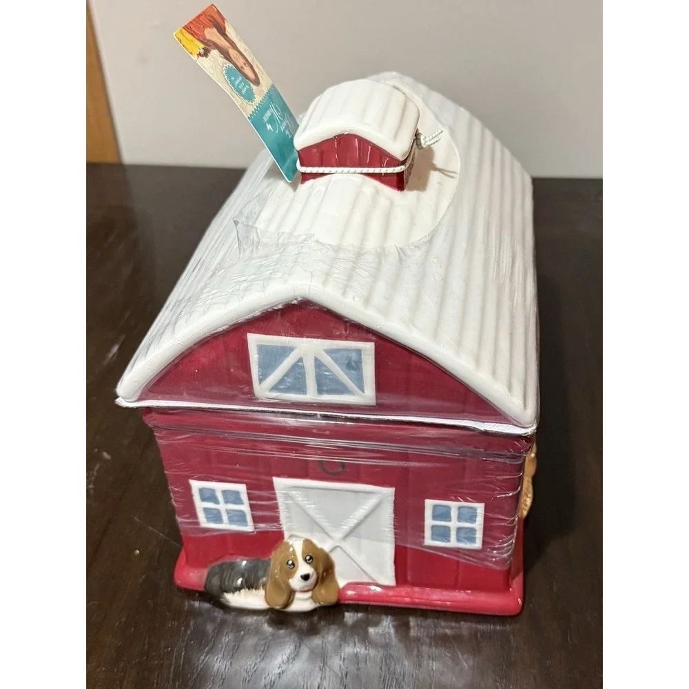 The Pioneer Woman Rustic Red Barn Cookie Jar with Charlie The Basset Hound